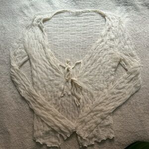 Textured Cream Tie-Front Blouse
